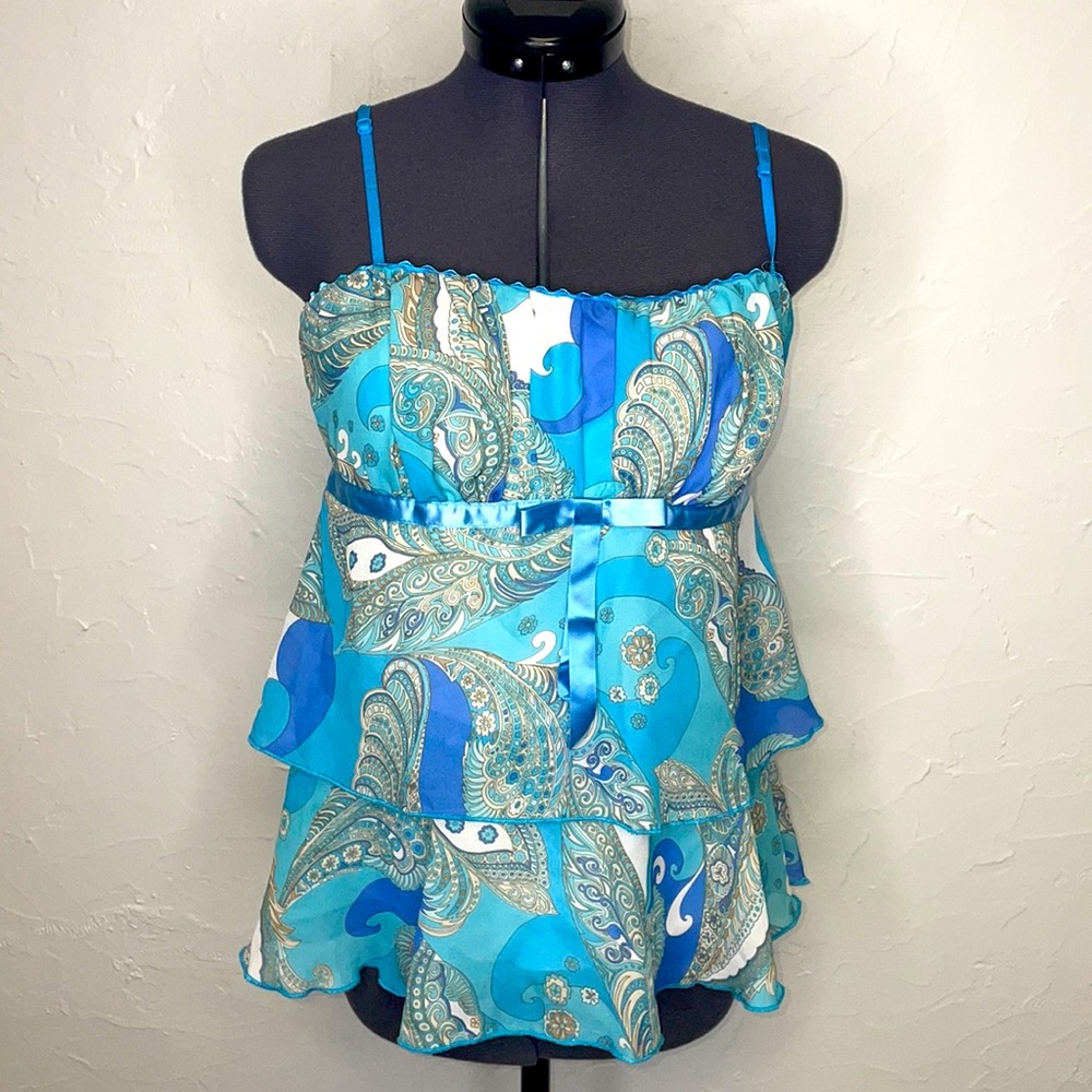 Rampage Blue Paisley Layered Tank Top